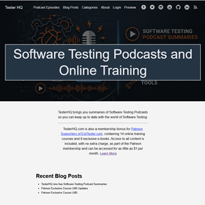 Screenshot of the TestHQ Podcast summary and Patreon bonus site